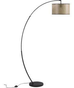 ATHM DESIGN Lampadaire Abat Jour Beige PVC Rotin Pied Métal