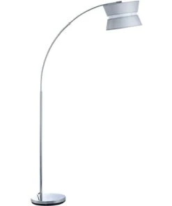 ATHM DESIGN Lampadaire Abat Jour Tissu Gris Pied Métal