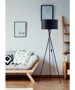 ATHM DESIGN Lampadaire Abat Jour Tissu Noir Et Pied Métal -Boutique Belamp lampadaire abat jour tissu noir et pied metal 2