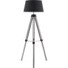 ATHM DESIGN Lampadaire Abat Jour Tissu Noir Et Pieds Bois