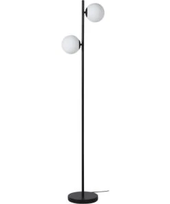 ATHM DESIGN Lampadaire Abat Jour Verre Pied Metal Brossé Noir