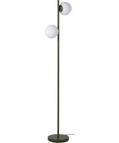ATHM DESIGN Lampadaire Abat Jour Verre Pied Metal Brossé Vert Kaki
