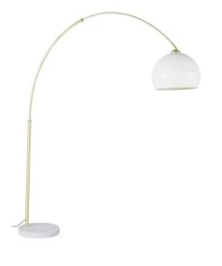 Maisons Du Monde Lampadaire Arqué En Métal Doré, Marbre Blanc Et Abat-jour Teinté CrÚme H195