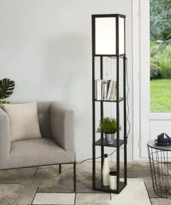 Altobuy Lampadaire Avec 3 Etagères En Bois Noir -Boutique Belamp lampadaire avec 3 etageres en bois noir 3