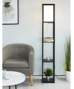 Altobuy Lampadaire Avec 3 Etagères En Bois Noir -Boutique Belamp lampadaire avec 3 etageres en bois noir 5