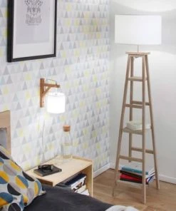 Corep Lampadaire Avec étagères Bois & Coton Blanc H162cm -Boutique Belamp lampadaire avec etageres bois coton blanc h162cm 1