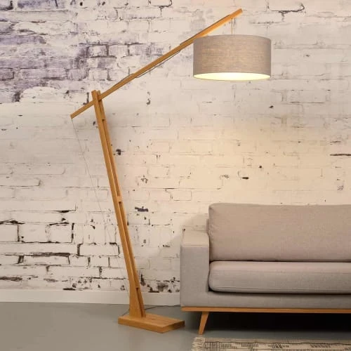 Good & Mojo Lampadaire Bambou/lin Gris Clair H207cm 2 Good & Mojo Lampadaire Bambou/lin Gris Clair H207cm – Image 2