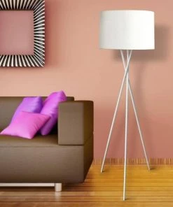 Altobuy Lampadaire Blanc 160cm Piètement Trépied Métal -Boutique Belamp lampadaire blanc 160cm pietement trepied metal 5