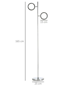 HOMCOM Lampadaire Design 2 Spots LED Orientables H.165 Cm Métal Chromé -Boutique Belamp lampadaire design 2 spots led orientables h 165 cm metal chrome 1