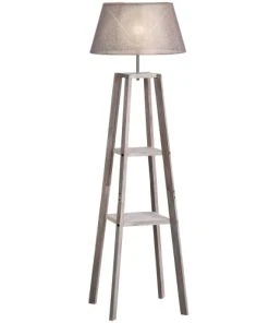HOMCOM Lampadaire Design Contemporain 2 étagères H148 Cm Pin Lin Gris