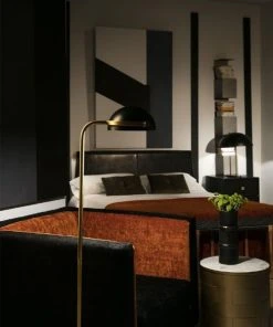 Thai Natura Lampadaire Doré Pied Marbre Abat Jour Noir -Boutique Belamp lampadaire dore pied marbre abat jour noir 2