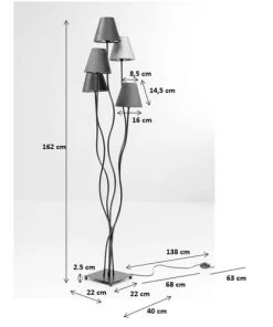 Kare Design Lampadaire En Acier Doré 5 Abat-jours En Velours H163 -Boutique Belamp lampadaire en acier dore 5 abat jours en velours h163 4