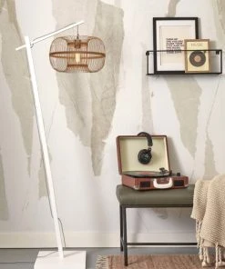 Good & Mojo Lampadaire En Bambou Abat-jour En Bambou Blanc/naturel, H. 150cm -Boutique Belamp lampadaire en bambou abat jour en bambou blanc naturel h 150cm 2