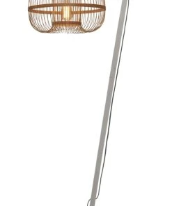 Good & Mojo Lampadaire En Bambou Abat-jour En Bambou Blanc/naturel, H. 150cm