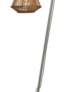 Good & Mojo Lampadaire En Bambou Abat-jour En Bambou Blanc/naturel, H. 150cm