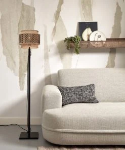 Good & Mojo Lampadaire En Bambou Abat-jour En Bambou Naturel/noir, H. 130cm -Boutique Belamp lampadaire en bambou abat jour en bambou naturel noir h 130cm 2