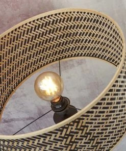 Good & Mojo Lampadaire En Bambou Abat-jour En Bambou Naturel/noir, H. 145cm -Boutique Belamp lampadaire en bambou abat jour en bambou naturel noir h 145cm 3