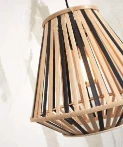 Good & Mojo Lampadaire En Bambou Abat-jour En Bambou Naturel/noir, H. 150cm -Boutique Belamp lampadaire en bambou abat jour en bambou naturel noir h 150cm 11