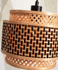 Good & Mojo Lampadaire En Bambou Abat-jour En Bambou Naturel/noir, H. 150cm -Boutique Belamp lampadaire en bambou abat jour en bambou naturel noir h 150cm 17