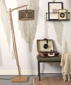 Good & Mojo Lampadaire En Bambou Abat-jour En Bambou Naturel/noir, H. 150cm -Boutique Belamp lampadaire en bambou abat jour en bambou naturel noir h 150cm 2