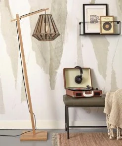 Good & Mojo Lampadaire En Bambou Abat-jour En Bambou Naturel/noir, H. 150cm -Boutique Belamp lampadaire en bambou abat jour en bambou naturel noir h 150cm 8