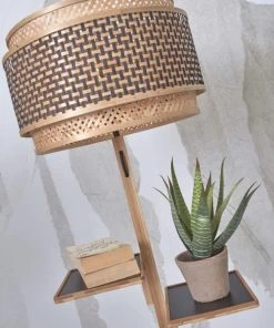 Good & Mojo Lampadaire En Bambou Abat-jour En Bambou Naturel/noir, H. 160cm -Boutique Belamp lampadaire en bambou abat jour en bambou naturel noir h 160cm 11