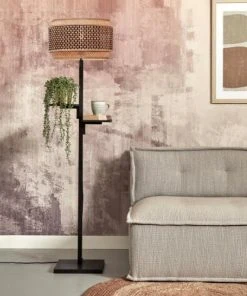 Good & Mojo Lampadaire En Bambou Abat-jour En Bambou Naturel/noir, H. 160cm -Boutique Belamp lampadaire en bambou abat jour en bambou naturel noir h 160cm 2