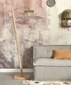 Good & Mojo Lampadaire En Bambou Abat-jour En Bambou Naturel/noir, H. 176cm -Boutique Belamp lampadaire en bambou abat jour en bambou naturel noir h 176cm 2