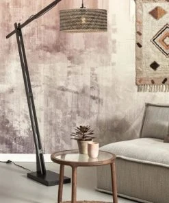 Good & Mojo Lampadaire En Bambou Abat-jour En Bambou Naturel/noir, H. 207cm -Boutique Belamp lampadaire en bambou abat jour en bambou naturel noir h 207cm 2