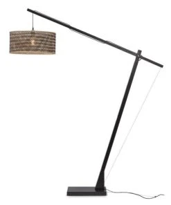Good & Mojo Lampadaire En Bambou Abat-jour En Bambou Naturel/noir, H. 207cm