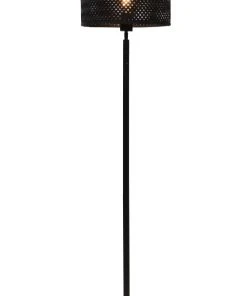 Good & Mojo Lampadaire En Bambou Abat-jour En Bambou Noir, H. 128cm