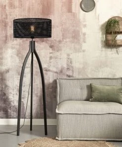 Good & Mojo Lampadaire En Bambou Abat-jour En Bambou Noir, H. 145cm -Boutique Belamp lampadaire en bambou abat jour en bambou noir h 145cm 2