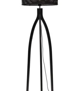 Good & Mojo Lampadaire En Bambou Abat-jour En Bambou Noir, H. 145cm