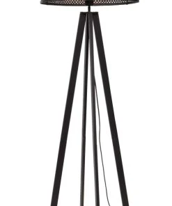 Good & Mojo Lampadaire En Bambou Abat-jour En Bambou Noir, H. 145cm