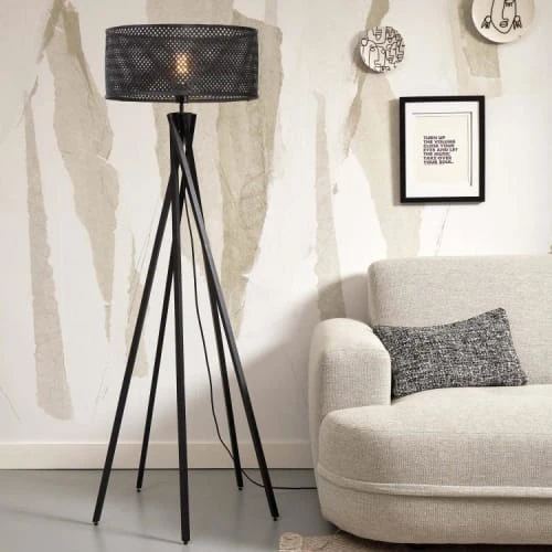 Good & Mojo Lampadaire En Bambou Abat-jour En Bambou Noir, H. 146cm 2 Good & Mojo Lampadaire En Bambou Abat-jour En Bambou Noir, H. 146cm – Image 2