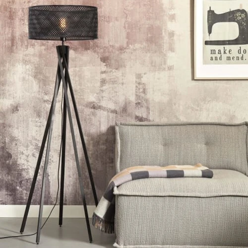 Good & Mojo Lampadaire En Bambou Abat-jour En Bambou Noir, H. 146cm 3 Good & Mojo Lampadaire En Bambou Abat-jour En Bambou Noir, H. 146cm – Image 3