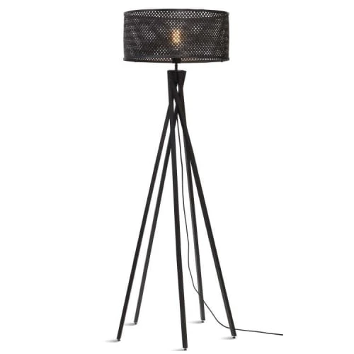 Good & Mojo Lampadaire En Bambou Abat-jour En Bambou Noir, H. 146cm 1 Good & Mojo Lampadaire En Bambou Abat-jour En Bambou Noir, H. 146cm