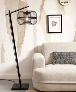 Good & Mojo Lampadaire En Bambou Abat-jour En Bambou Noir, H. 150cm -Boutique Belamp lampadaire en bambou abat jour en bambou noir h 150cm 2