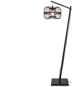Good & Mojo Lampadaire En Bambou Abat-jour En Bambou Noir, H. 150cm