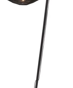 Good & Mojo Lampadaire En Bambou Abat-jour En Jute Noir, H. 150cm