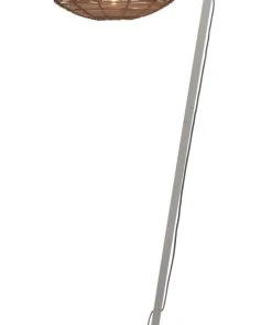Good & Mojo Lampadaire En Bambou Abat-jour En Rotin Blanc/naturel, H. 150cm