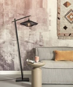Good & Mojo Lampadaire En Bambou Abat-jour En Rotin Noir, H. 150cm -Boutique Belamp lampadaire en bambou abat jour en rotin noir h 150cm 2