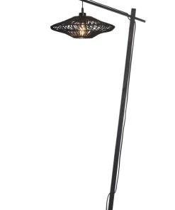 Good & Mojo Lampadaire En Bambou Abat-jour En Rotin Noir, H. 150cm