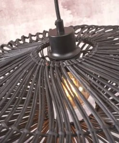 Good & Mojo Lampadaire En Bambou Abat-jour En Rotin Noir, H. 150cm -Boutique Belamp lampadaire en bambou abat jour en rotin noir h 150cm 3