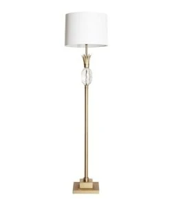Lastdeco Lampadaire En Fer, Verre Et Lin, Blanc Et Or 41x41x163