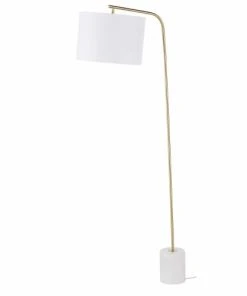 Maisons Du Monde Lampadaire En Marbre Blanc, Métal Doré Et Abat-jour En Coton Blanc H163