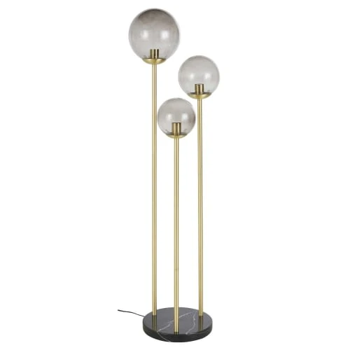 Maisons Du Monde Lampadaire En Marbre Noir, Tiges En Métal Doré Et Globes En Verre Teinte Fumé H155 1 Maisons Du Monde Lampadaire En Marbre Noir, Tiges En Métal Doré Et Globes En Verre Teinte Fumé H155