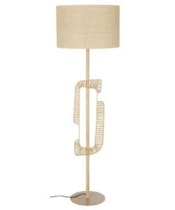 Maisons Du Monde Lampadaire En Métal Beige Stylisé Abat-jour En Raphia H162