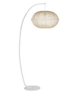 Maisons Du Monde Lampadaire En Métal Blanc Abat-jour En Rotin Tressé Main H181