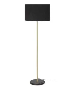 Maisons Du Monde Lampadaire En Métal Doré, Marbre Et Abat-jour En Velours Noirs H156